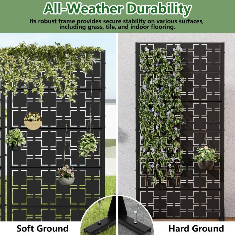 Outdoor Freestanding Metal Privacy Screen Decorative Garden Fence Set of 2