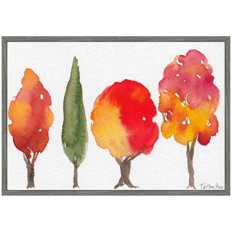 Kate and Laurel Sylvie Watercolor 4 Fall Trees Framed Canvas by Patricia Shaw
