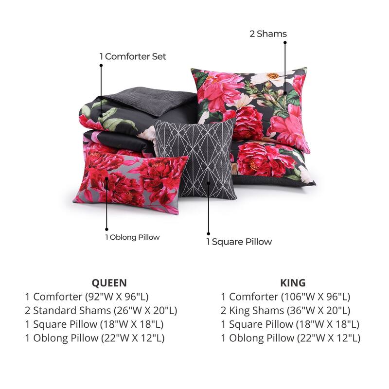 Bebejan Flower Garland 220 Thread Count 100% Cotton Sateen 5 Piece Reversible Comforter Set