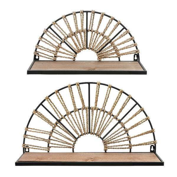 slide 2 of 2, Metal, wood, Set of 2 11, 8" Arch Wall Shelves, Black, bro 11.0"H - 20.0" x 6.0" x 11.0" Multi - 20.0" x 6.0" x 11.0"