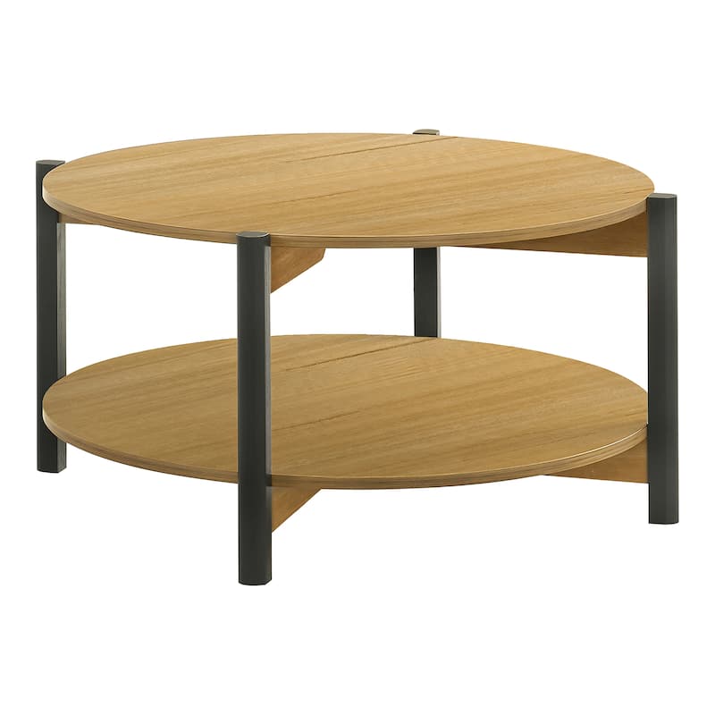 Furniture of America Rovion Round Wood Coffee Table with Open Bottom Shelf