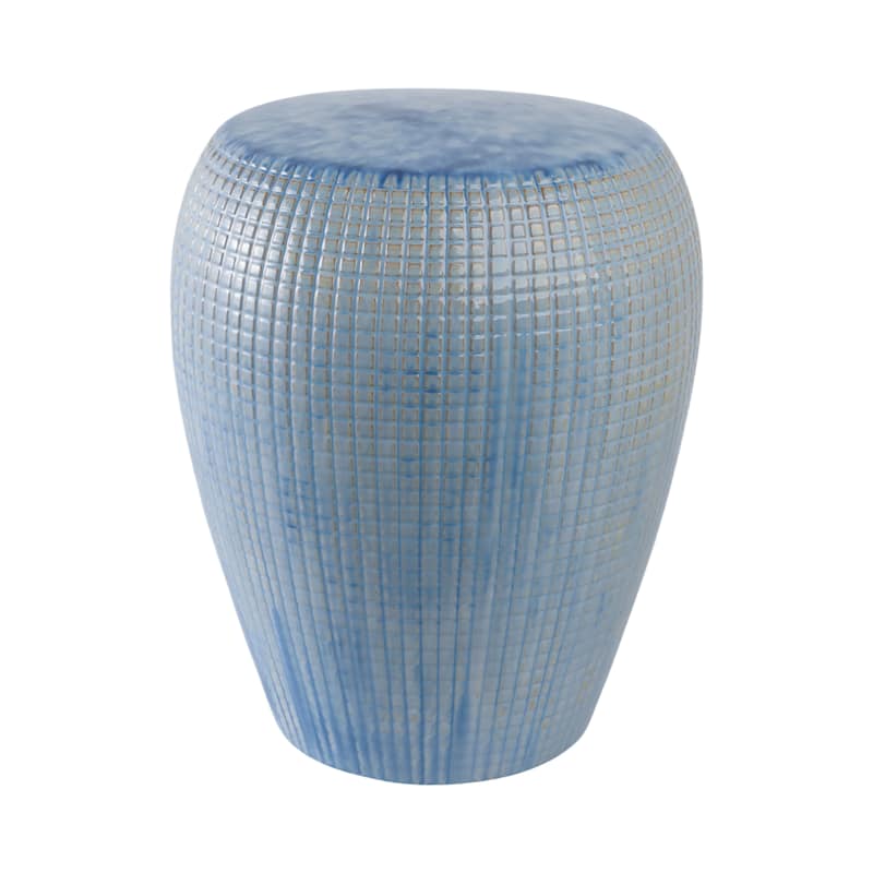 Ceramic Garden Stool Indoor or Outdoor Textured Design - 18" Blue