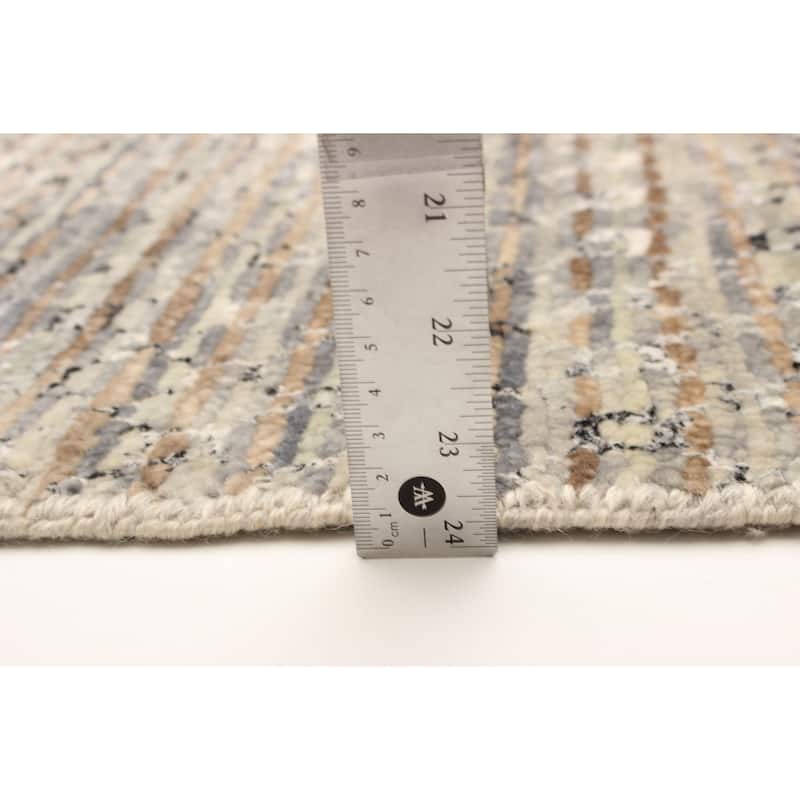 ECARPETGALLERY Hand-knotted Silk Shadow Grey Viscose, Wool Rug - 2'6 x 11'8