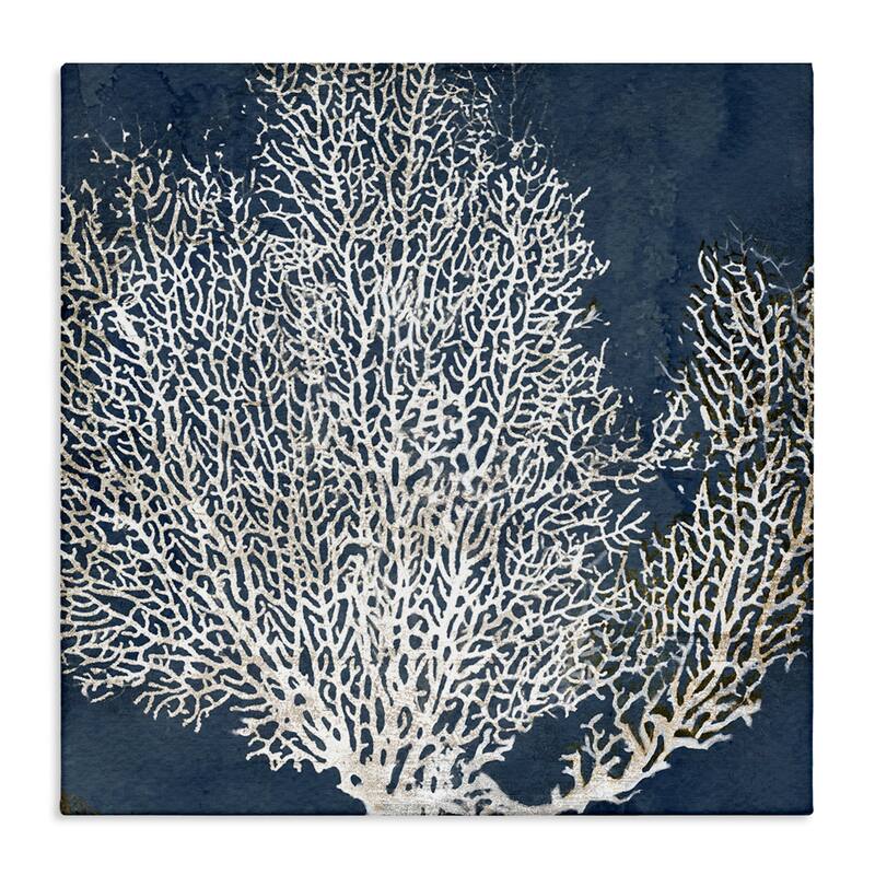 Stupell Sea Coral Ocean Life Silhouette Blue White Design Canvas Wall Art - 30 x 30