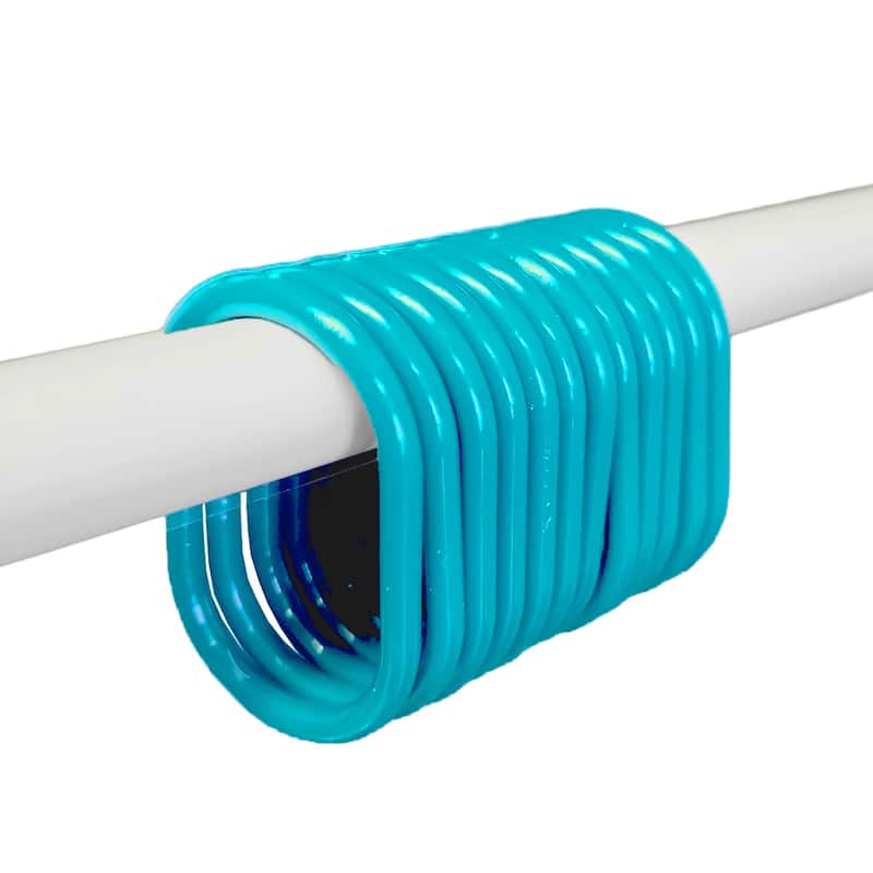 Evideco Shower Curtain Rings Plastic Hooks (Set of 12) - Solid Turquoise Blue