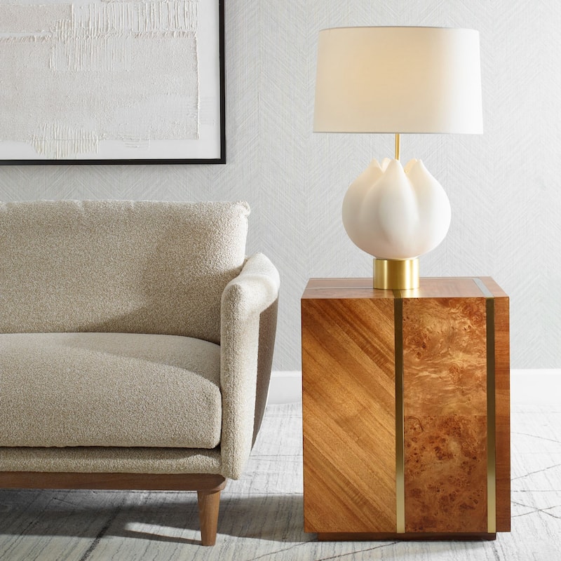 Grain Pattern Wooden Side Table - 24' - Brown