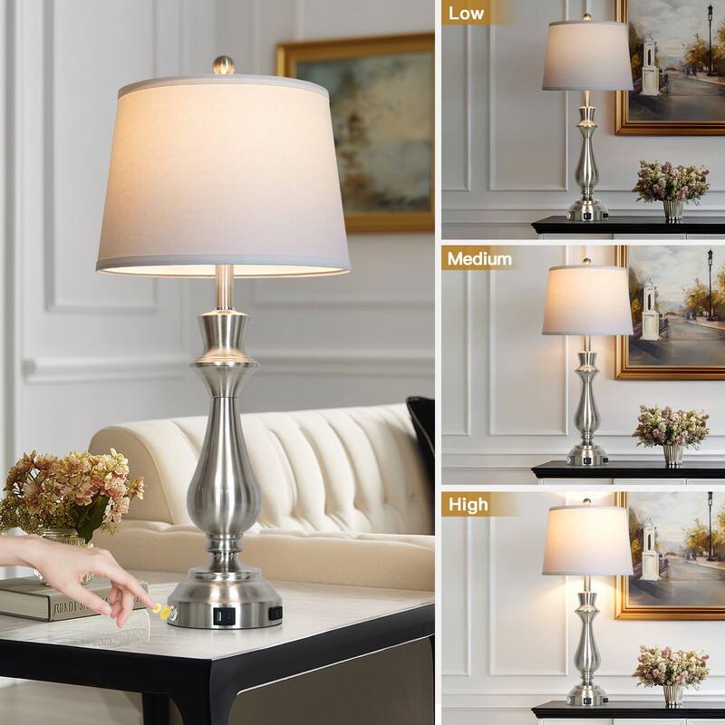 Modern 30-Inch Table Lamps with Touch Control, USB & Type-C Ports, and AC Outlet (Set of 2)