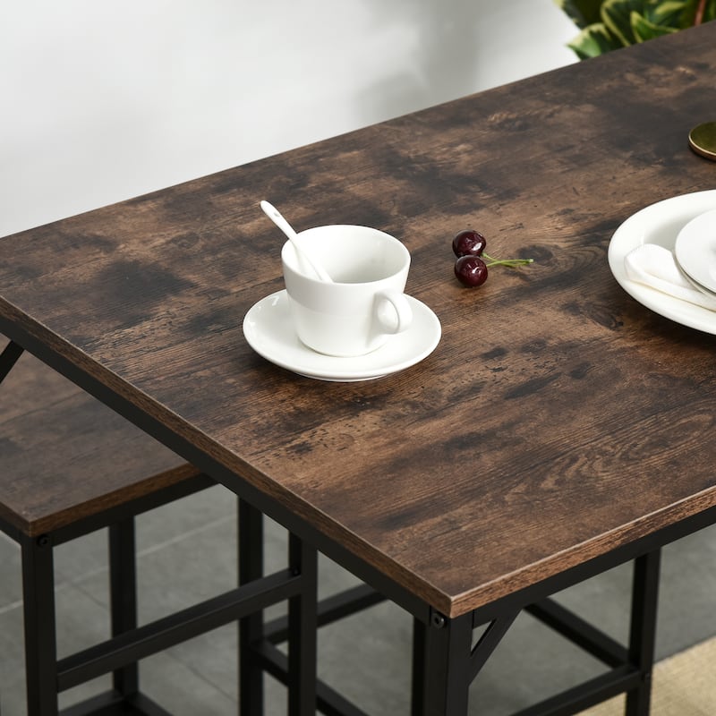 HOMCOM 5-Piece Modern Industrial Dining Room Table Furniture Set with 4 Chairs & Steel Legs for Dining Room, Black/Brown