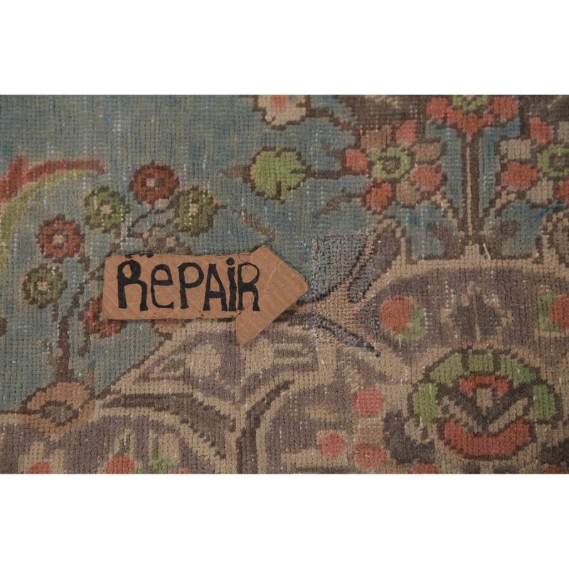 Light Blue Medallion Tabriz Persian Vintage Rug Handmade Wool Carpet - 9'2" x 12'5"