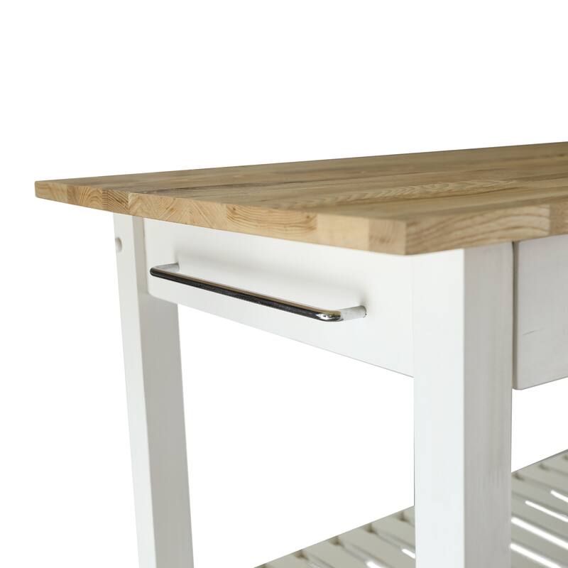 2-shelf Natural Solid Wood Top Kitchen Island - N/A