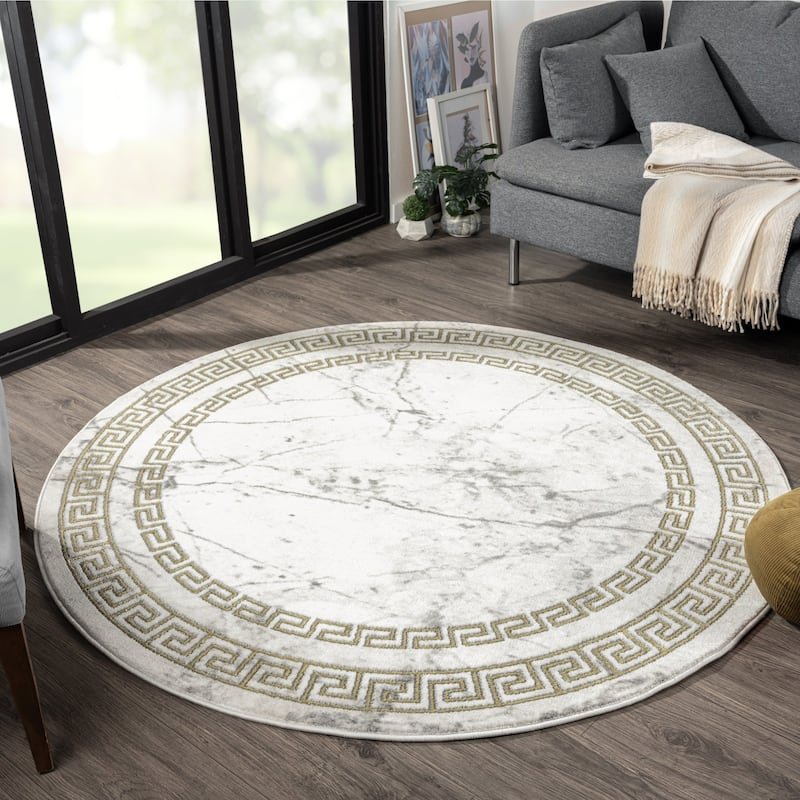 Brooklyn Collection Abstract Grey/Gold Border Area Rug