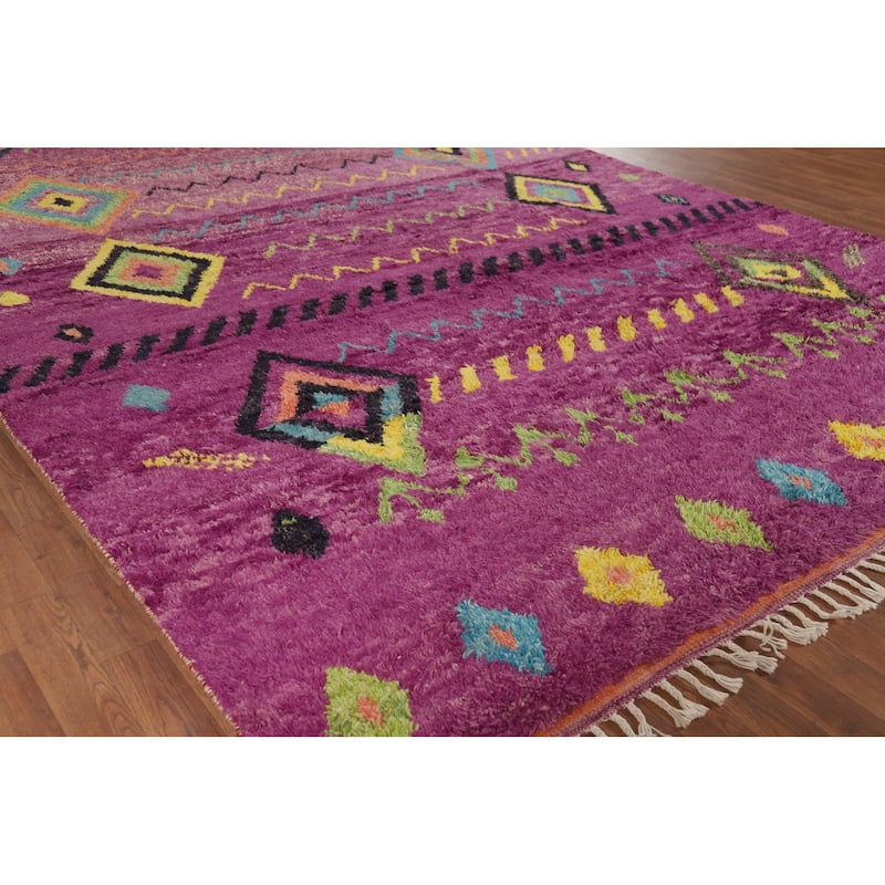 Purple Moroccan Oriental Area Rug Hand-Knotted Wool Carpet - 8'9" x 12'3"
