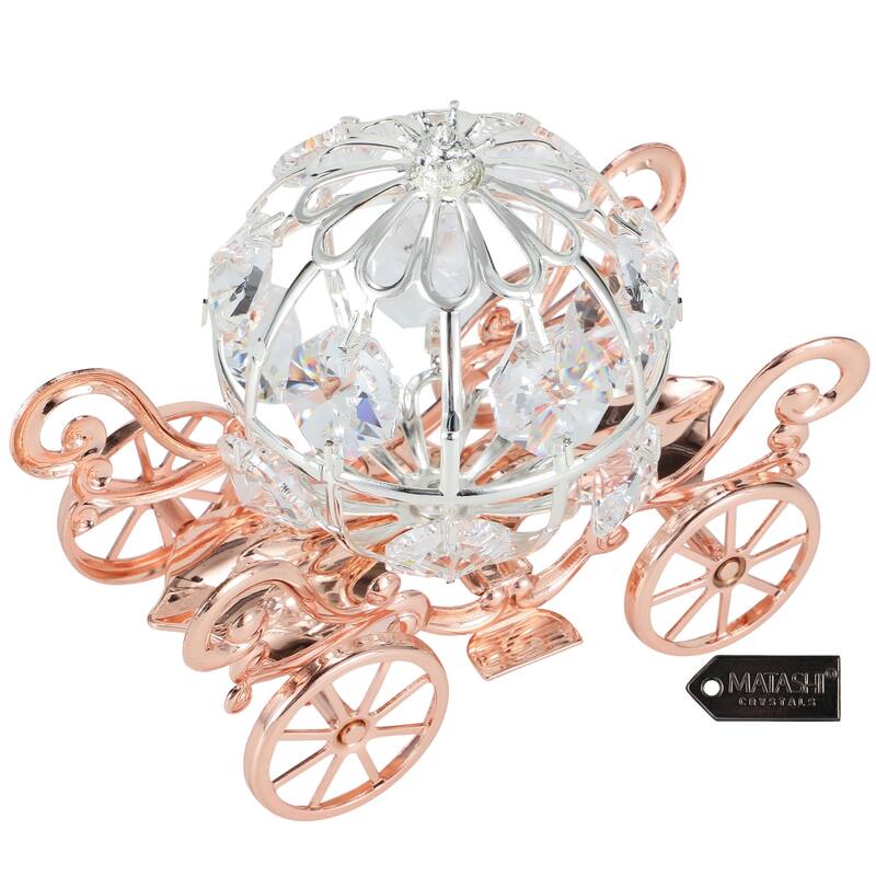 Matashi Rose Gold Crystal Studded Small Cinderella Pumpkin Coach Ornament Gift
