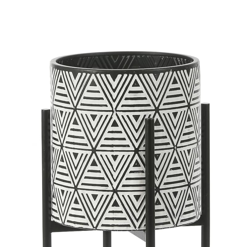 Black and White Metal Cachepot Planters with Black Metal Stands (Set of 2)