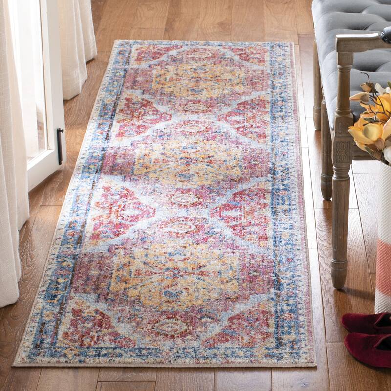 SAFAVIEH Bristol Yaprak Vintage Boho Oriental Polyester Rug - 2'3" x 8' Runner - Red/Blue