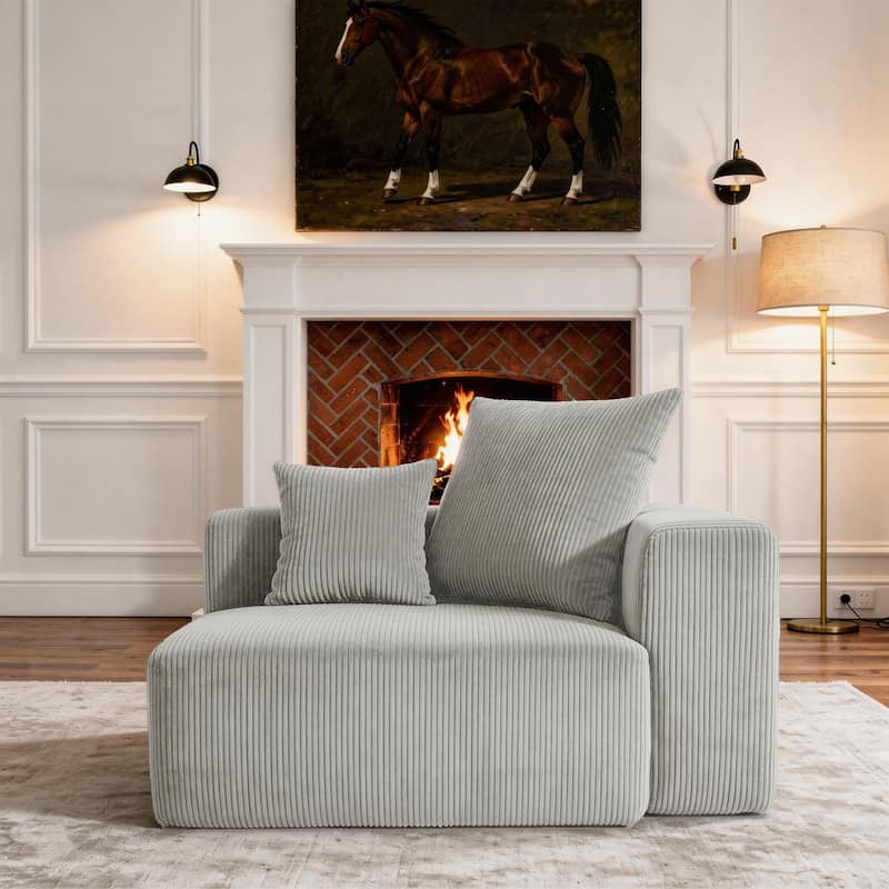 Corduroy Upholstered Modular Sectional Sofa with Ottoman