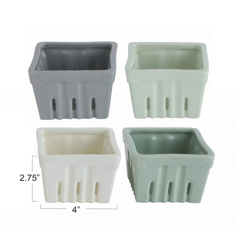 Square Stoneware Berry Bowls (Set of 4 Colors)