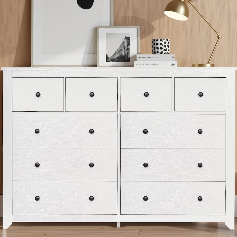 Modern 10-Drawer Dresser with Ample Storage Wide Chest - Antique White