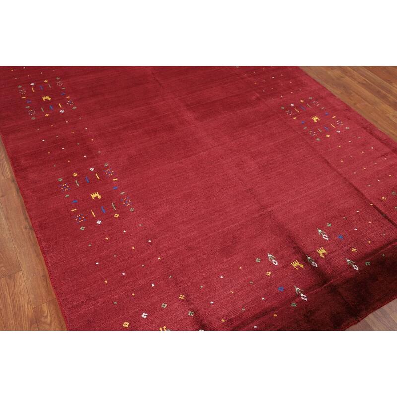 Tribal Gabbeh Oriental Area Rug Handmade Tribal Red Silk Carpet - 5'4" x 8'0"