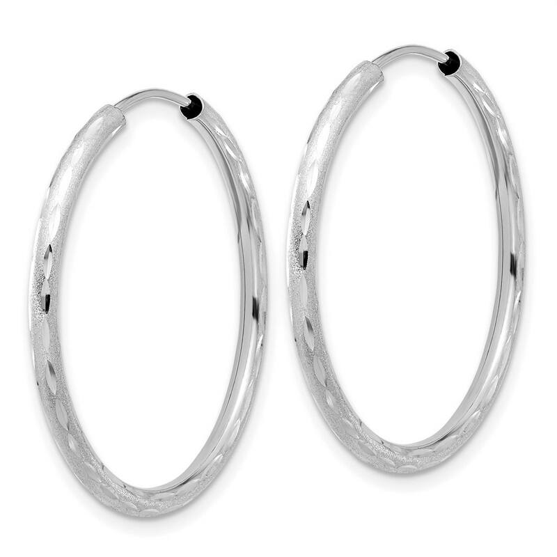 Curata 14k White Gold Polished and Satin Diamond cut Endless Hoop Earrings - 30x2mm