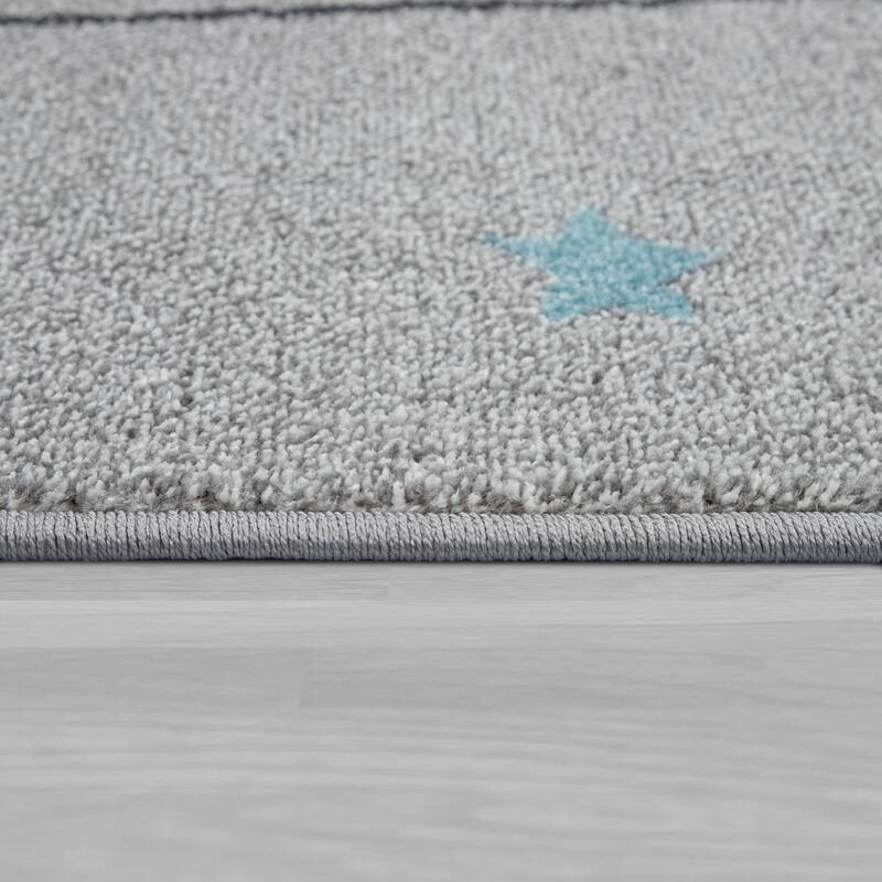 Kids Rug for Nursery with Cute Elephant and Cloud Motif in Grey