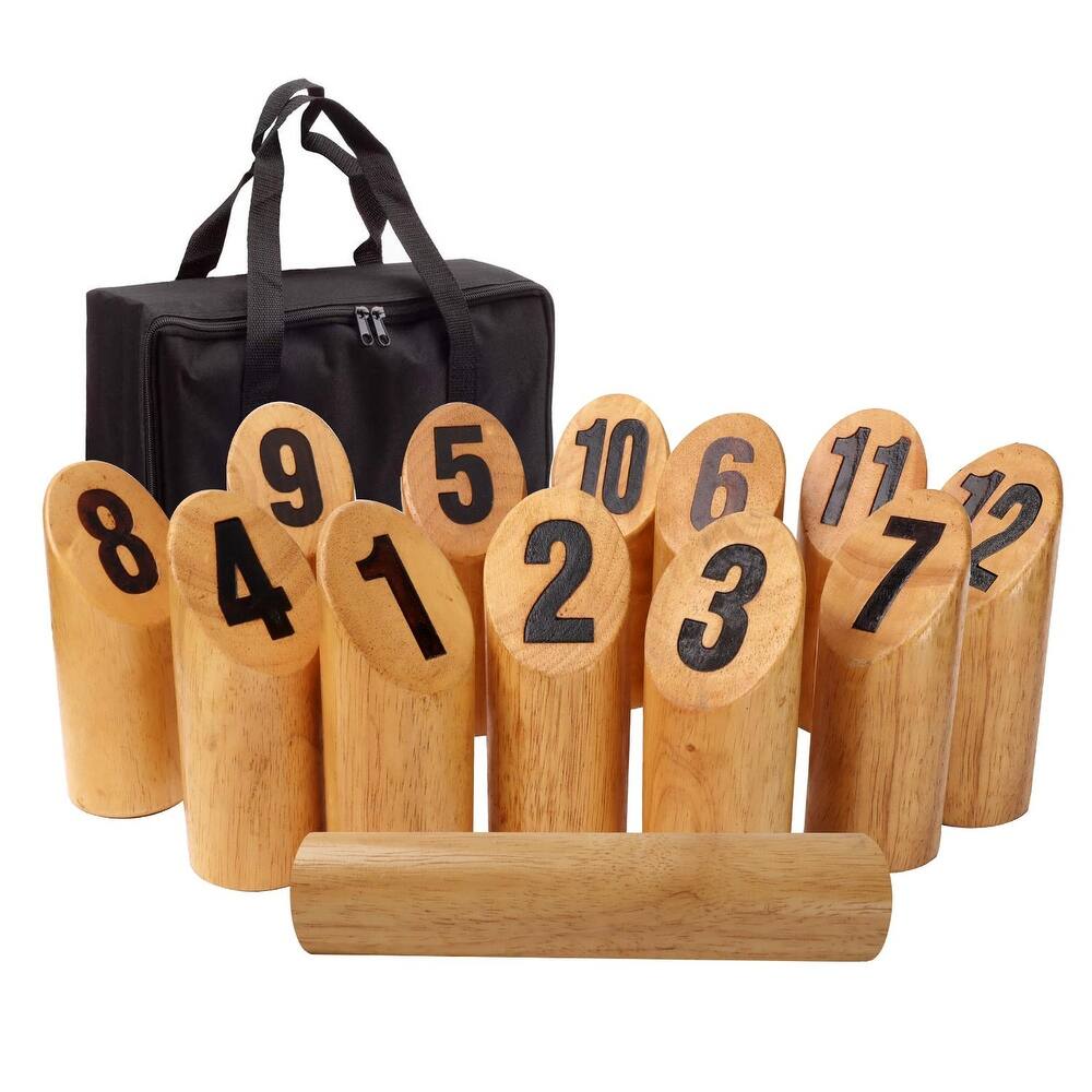 GSE™ Finnish/Finland Wooden Throwing 12 Numbered Pin Skittles Outdoor Yard Lawn Toss Game for Kids & Adults - Numbered Toss Set
