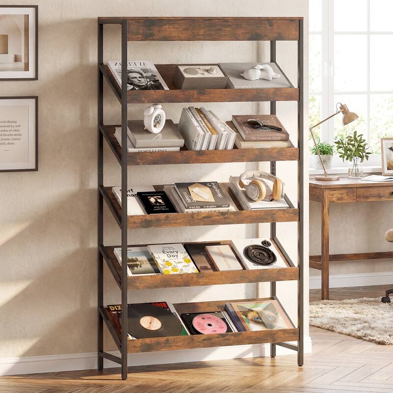 Gymax 6-Tier Bookshelf Industrial Tall Bookcase w/ Angled Shelves &