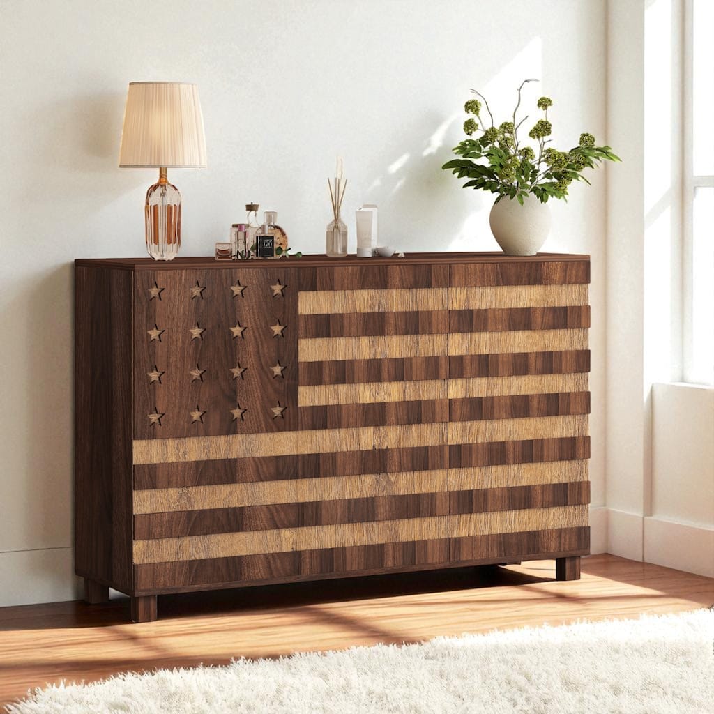 55" Hand-Carved Buffet Sideboard Cabinet with Storage, 2 Drawers and 3 Doors, Coffee Bar Console with Adjustable Shelves