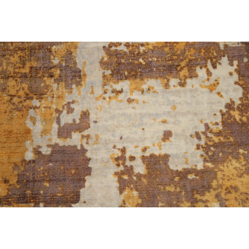 Hand Knotted Oriental Viscose Silk Carpet Modern Abstract Yellow & Gold Abstract Area Rug - 7' 10'' X 4' 11''