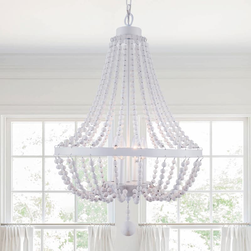 Cusp Barn Farmhouse Rustic 4-Light Wood Beaded Chandelier