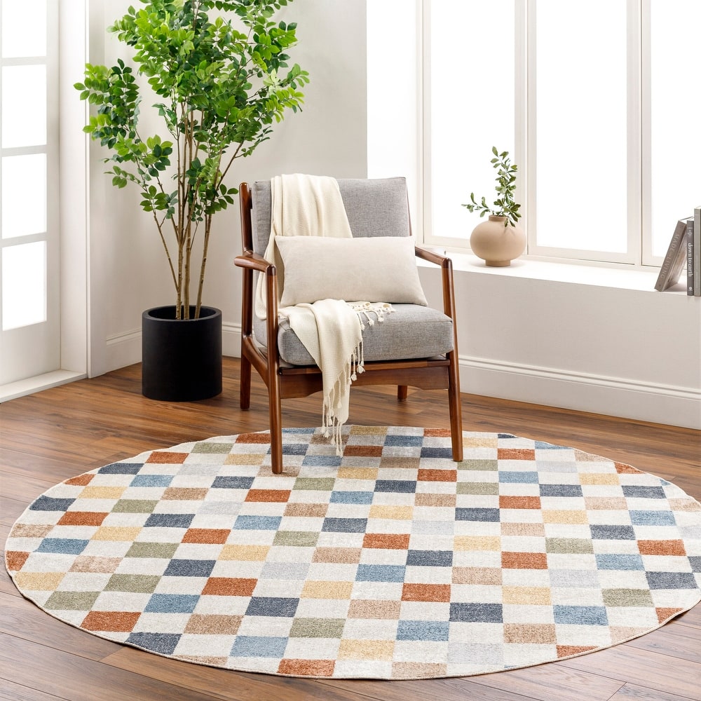 Livabliss Lillian Machine Washable Checkered Area Rug