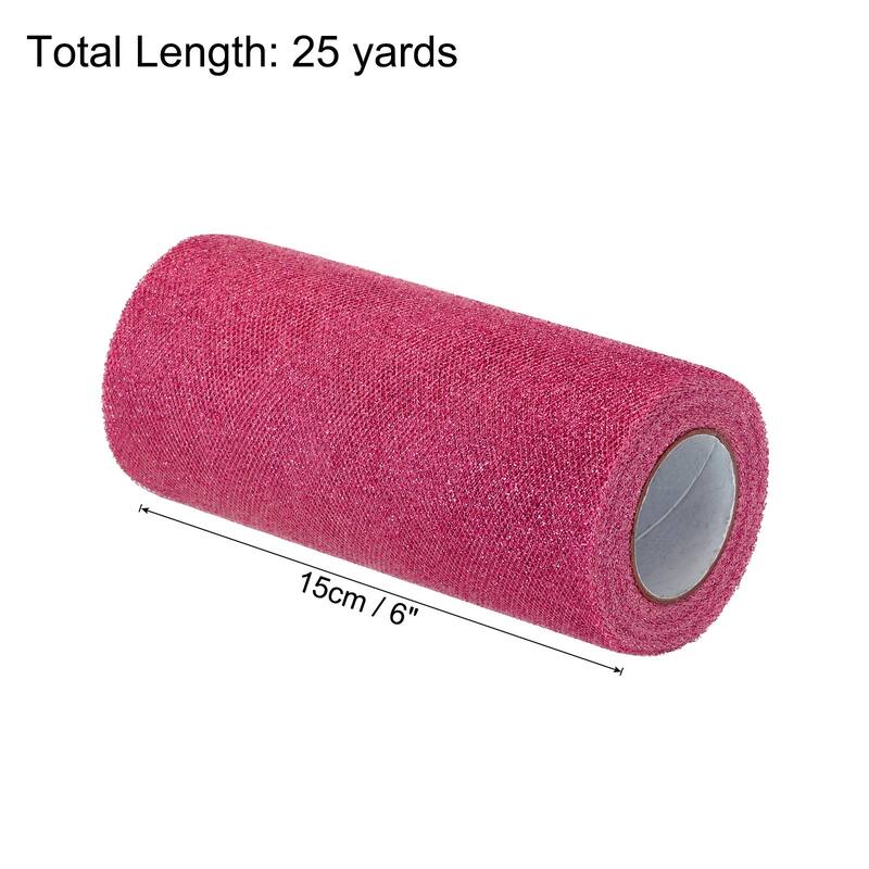 6" Sequin Tulle Ribbon Rolls Glitter Sparkly Netting Fabric for Gift - Rose Pink - 25 Yards