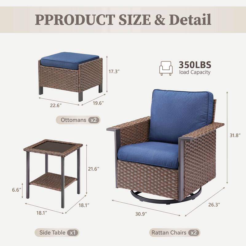 Pocassy Outdoor Wicker Sofa Glider Chair with Ottoman Set