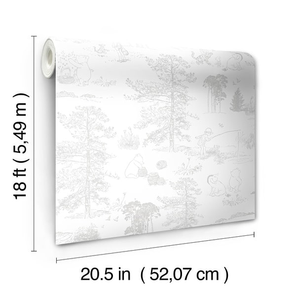 Winnie The Pooh Grey Toile Peel and Stick Wallpaper by RoomMates