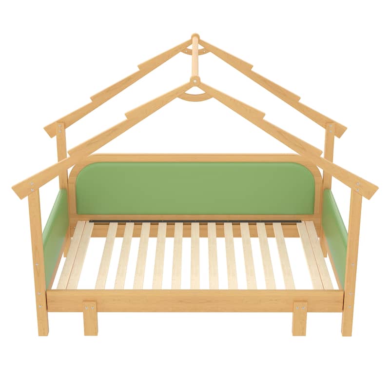 Twin Wood Treehouse Bed with Soft Cushion Rails for Kids & Teens