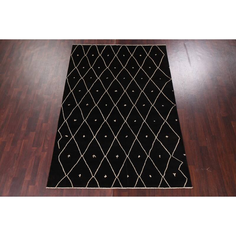 Vegetable Dye Trellis Moroccan Living Room Area Rug Wool Hand-knotted - 6'7" x 9'7"