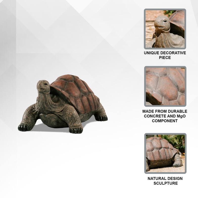 XBrand Brown and Black Concrete/MgO Walking Turtle Statue, Indoor or Outdoor Décor, Garden Décor, Turtle Statuary