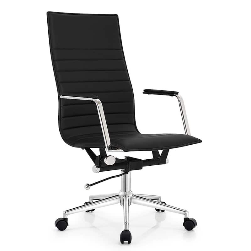 Modern High Back Office Chair Ribbed PU Leather Tilt Adjustable Conference Room Task Work Computer