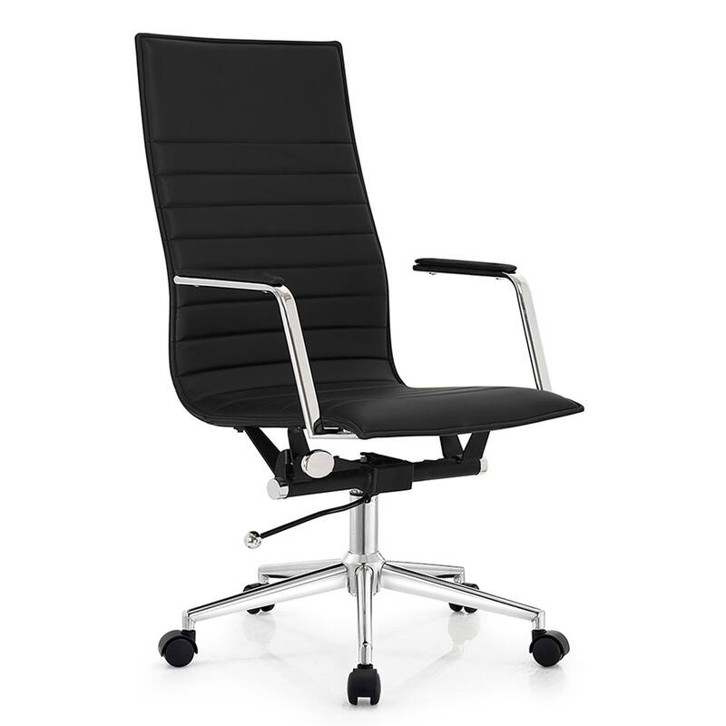 Set of 2 High Back Office Desk Chair | Upholstered Ribbed PU Leather | Armchair for Home, Executive, Conference, Meetings