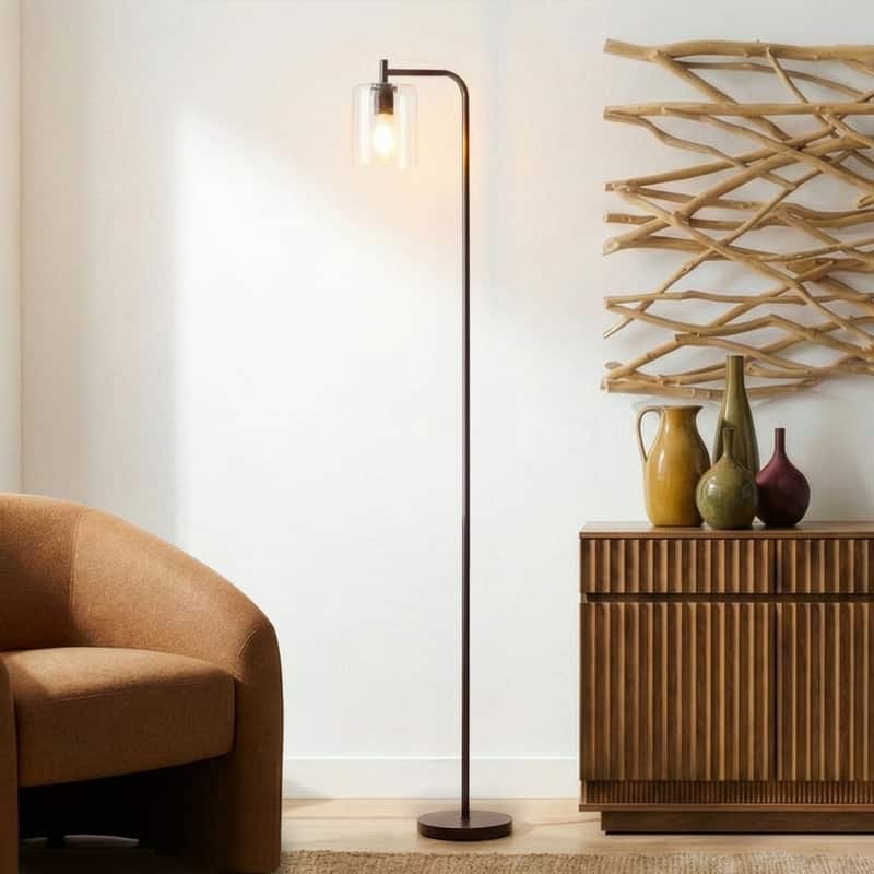 Brightech Elizabeth 66 in. Oil Brushed Bronze Industrial LED Super Bright Floor Lamp with Glass Cylinder Shade