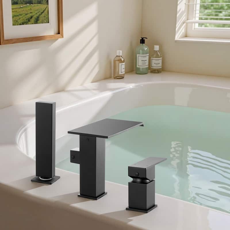 Roman Tub Faucet 3 Hole Waterfall Bathtub Faucet with Shower Head 1 Handle - 8.66” x 7.48” x 3.86”