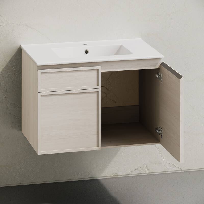 St. Tropez 30" Wall-Mounted Bathroom Vanity In White Oak With Sink Top - 30