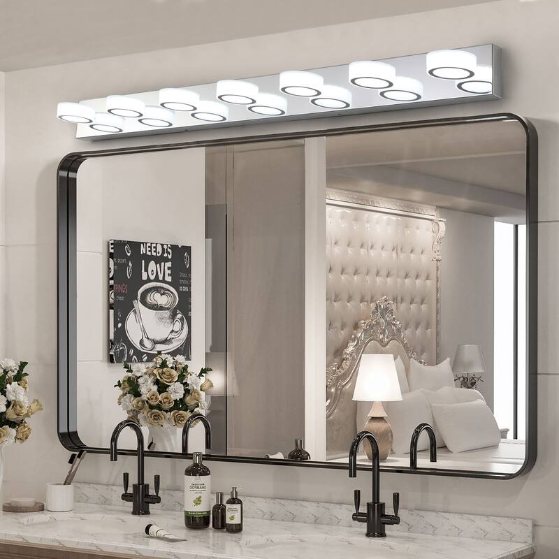 7-Light LED Vanity Light Fixture,Chrome Finish,Acrylic Light Shades,Energy-Efficient Bathroom Wall Sconce,Dimmable,52.2-Inch L - Chrome
