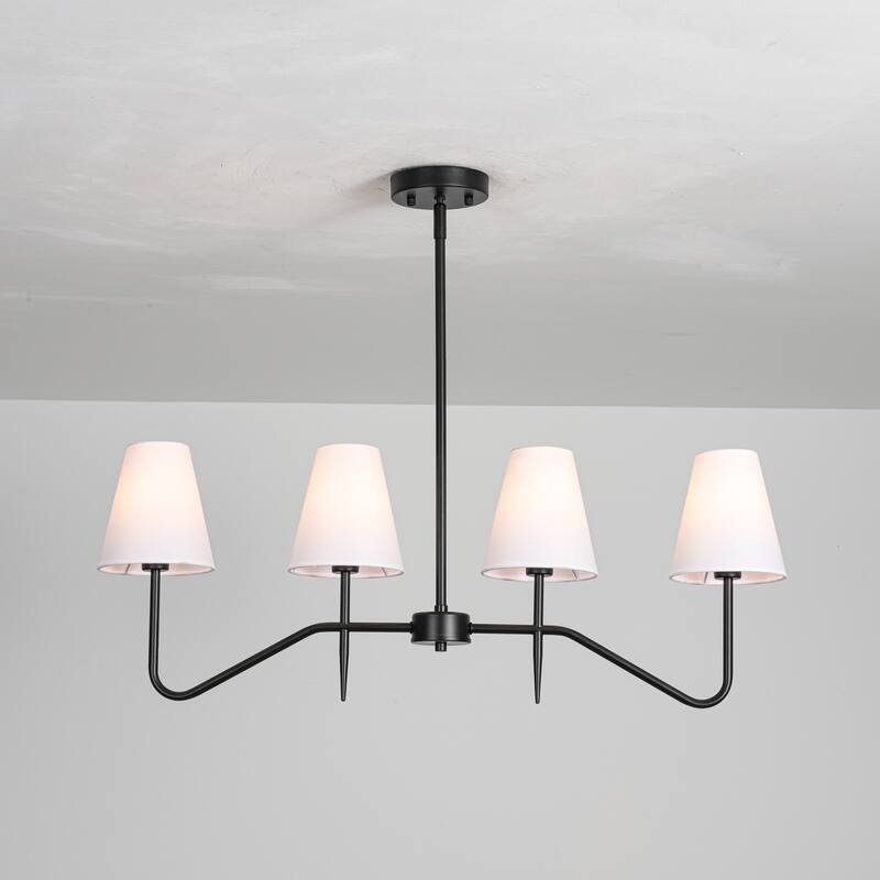 32.3" 4-Light Mid-Century Modern Gold/Black with Fabric White Cone Shades Kitchen Island Pendant Light