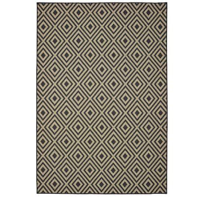Lyon Black Tan Geometric Lattice Outdoor Casual Area Rug