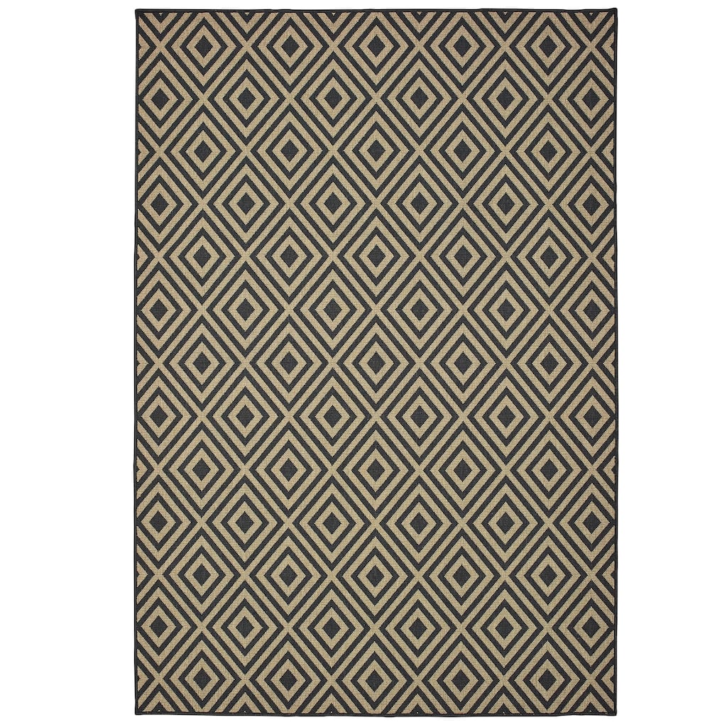 Lyon Black Tan Geometric Lattice Outdoor Casual Area Rug
