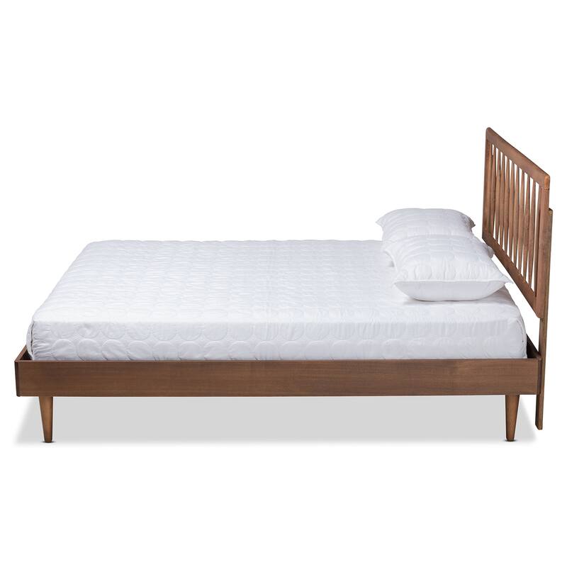 Mid-Century Modern Platform Bed - Ash Walnut Wood Full Size Bed Frame - Low Profile Bedroom Furniture
