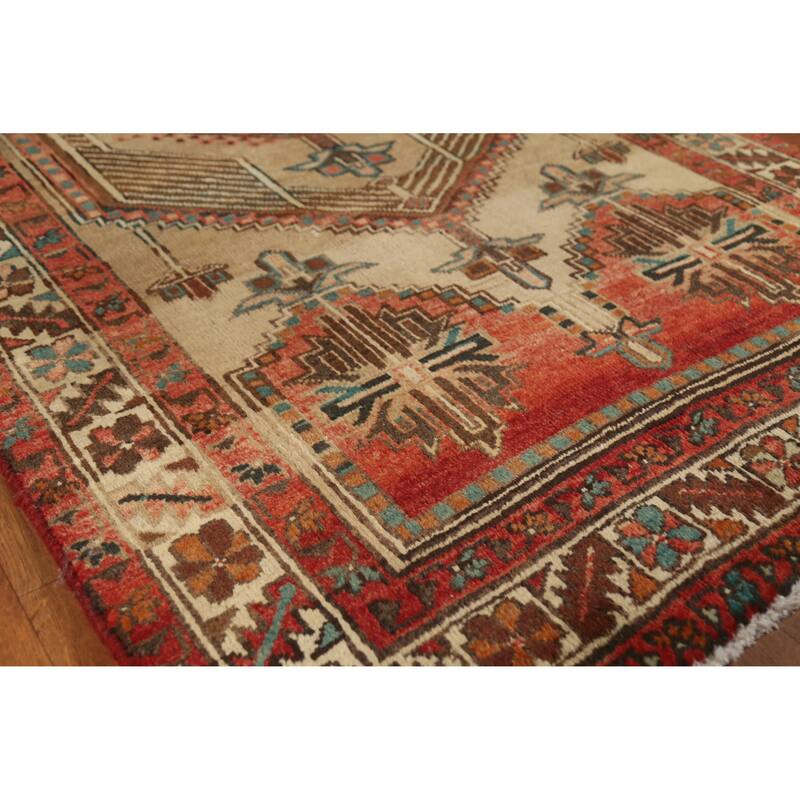 Hand Knotted Oriental 100% Wool Carpet Traditional Geometric Brown Ardebil Runner Rug - 10' 5'' X 3' 7''