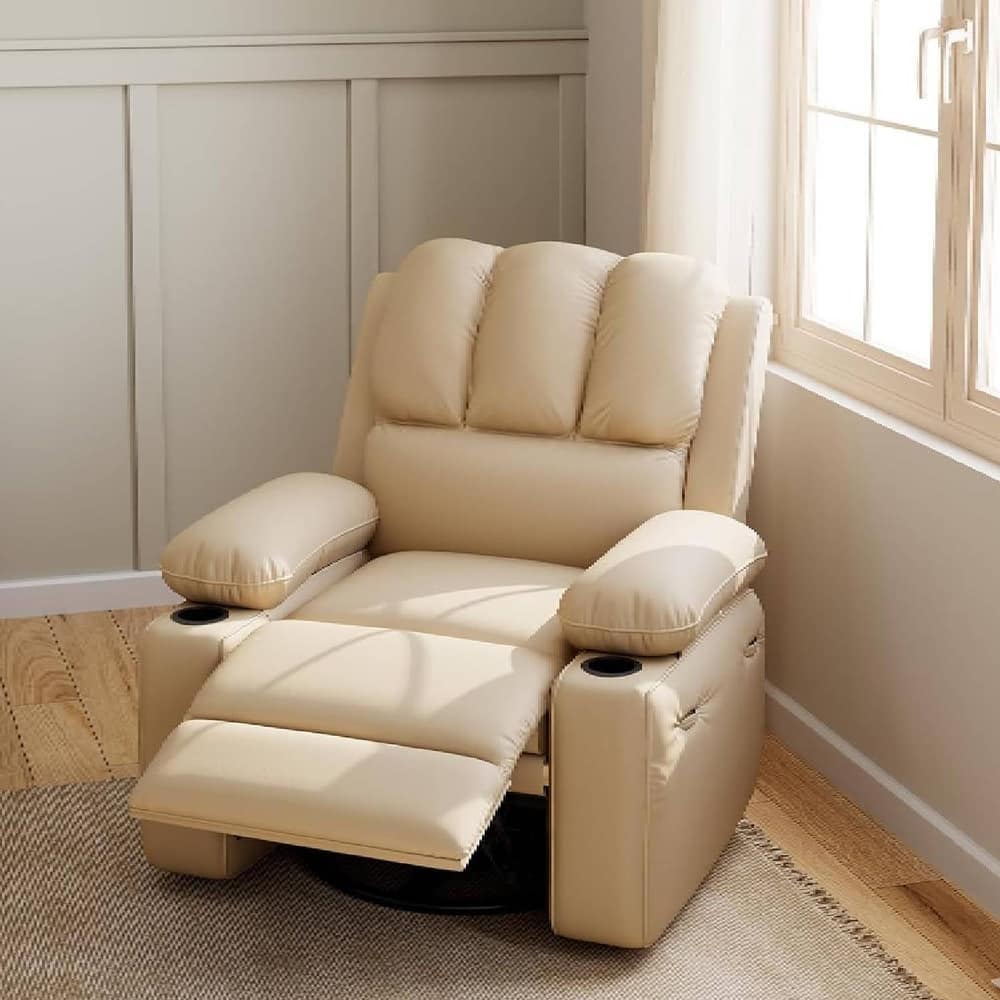 Oversized Leather Power Recliner Sofa Chair with Massage for Living Room Bedroom