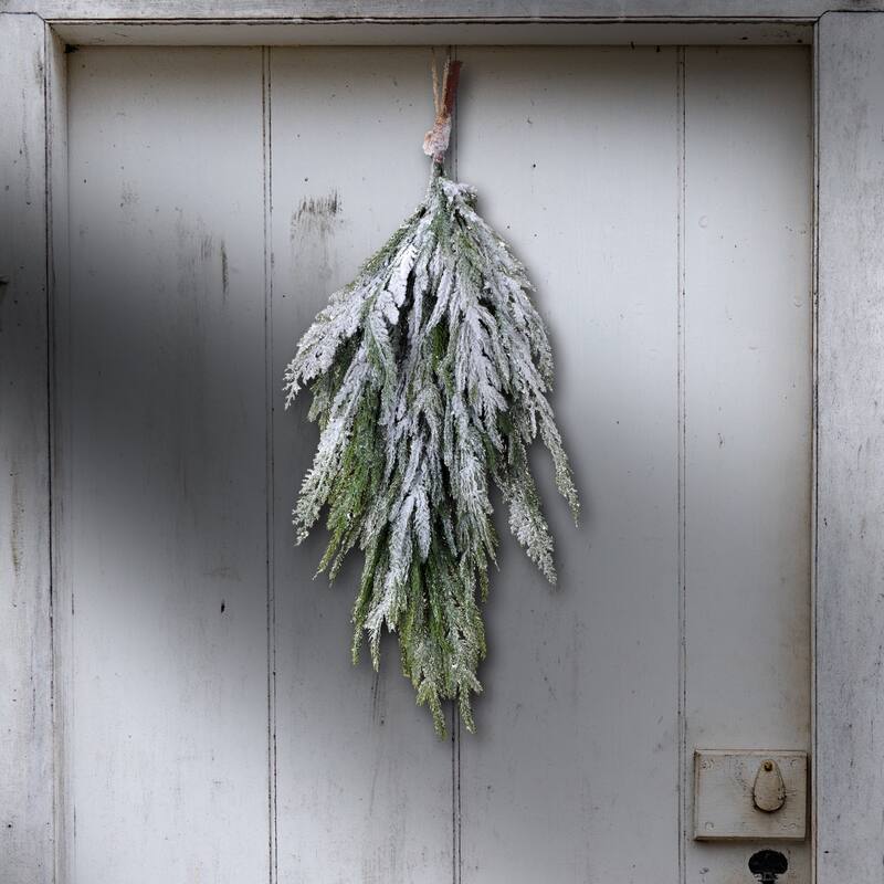 24" Flocked Norfolk Pine Artificial Christmas Teardrop Swag, Unlit